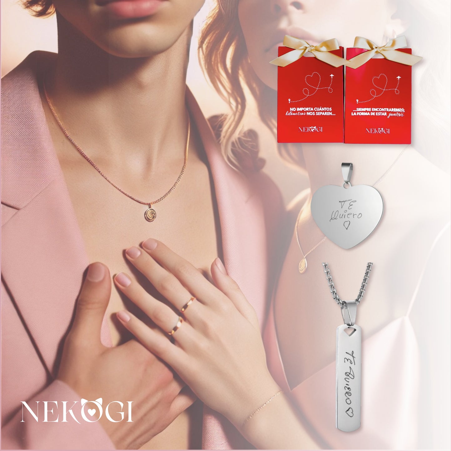 Pack de 2 collares personalizados para parejas (Él -Ella) - Distancia