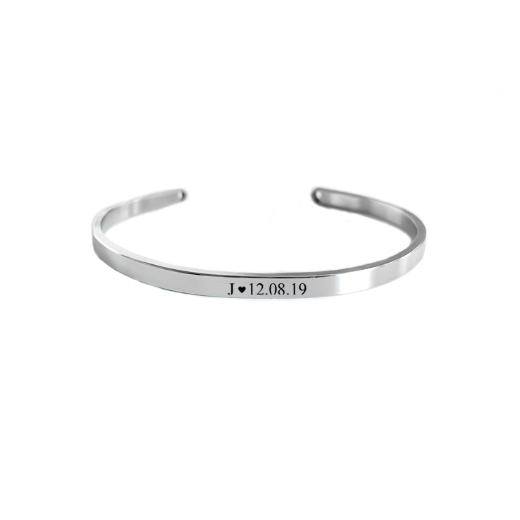 Brazalete plateado 4mm con texto personalizado