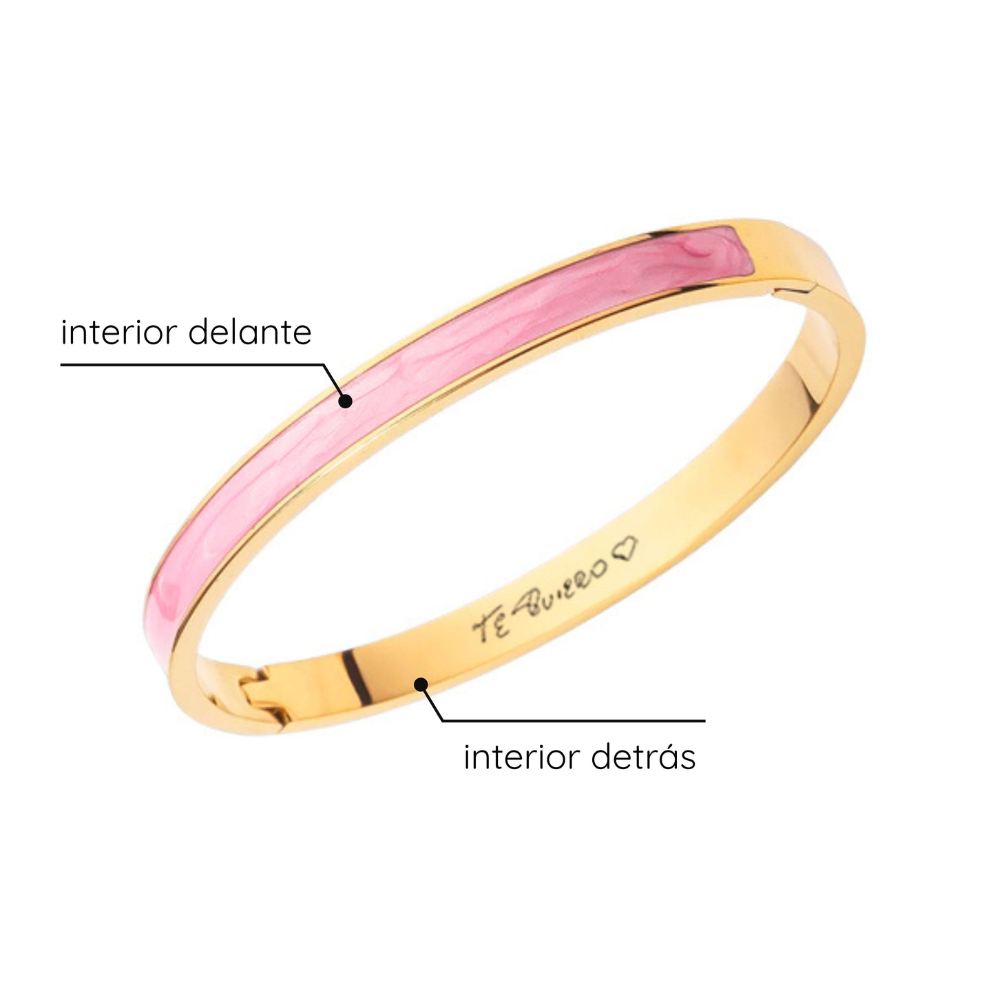 Pulsera mármol rosa dorada con letra manuscrita