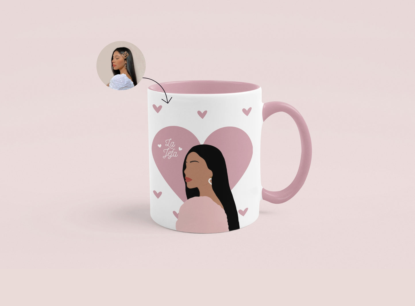 Taza rosa La Jefa con Ilustración personalizada