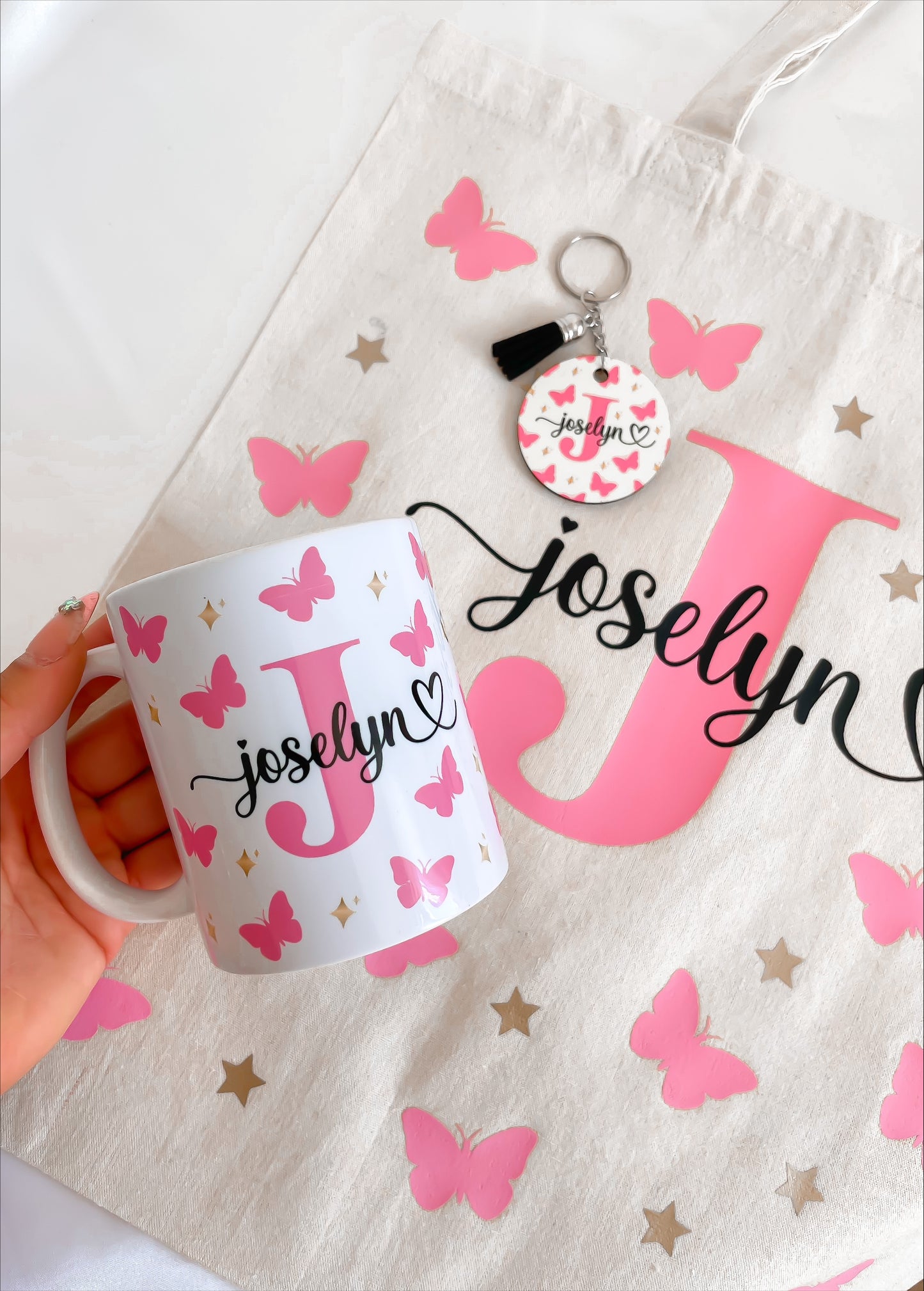 Pack Mariposas (tote + taza + llavero)