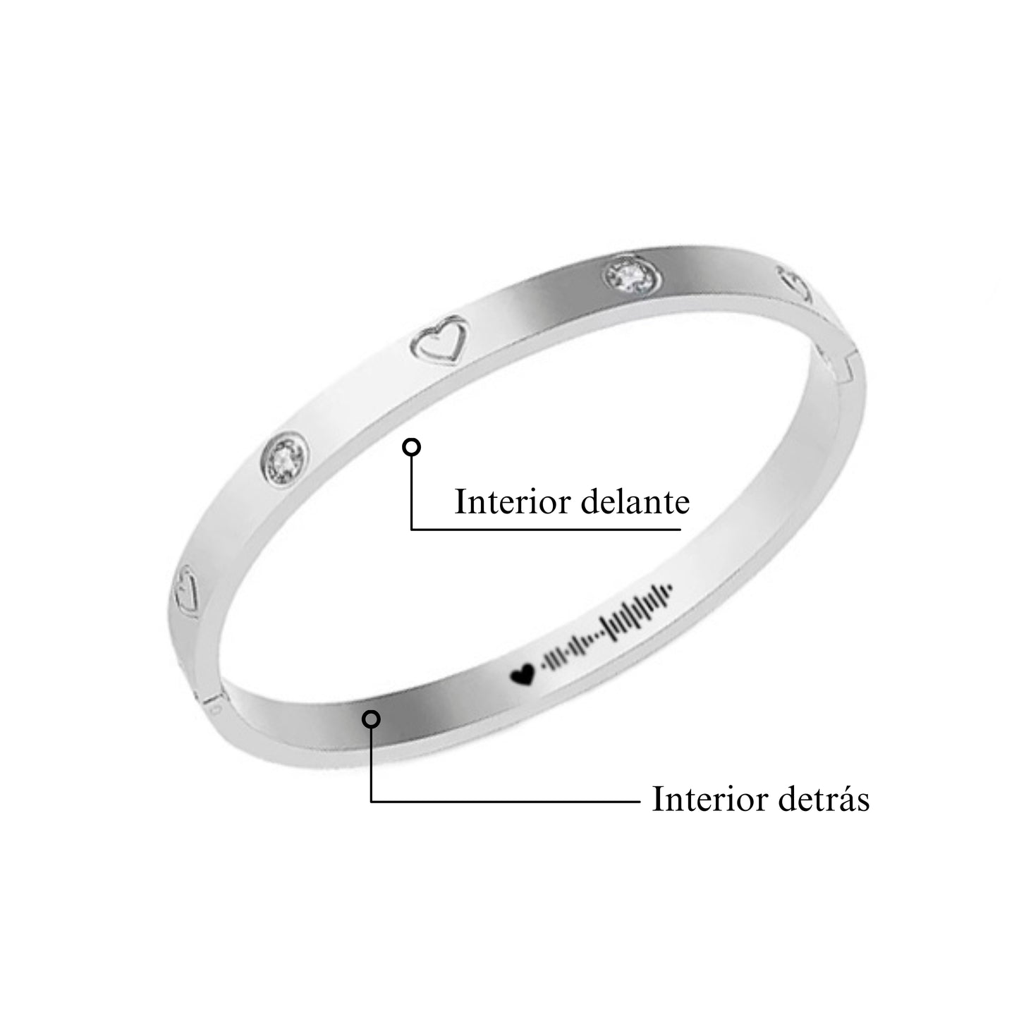 Pulsera corazones plateada con código canción
