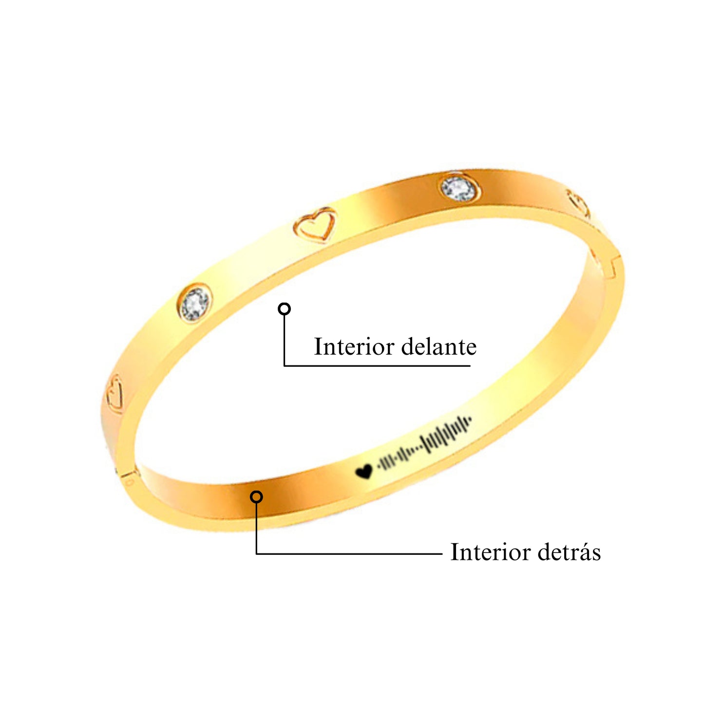 Pulsera corazones dorada con código canción