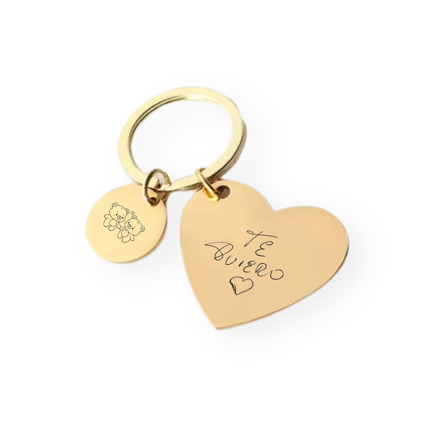 Llavero corazón dorado con letra manuscrita