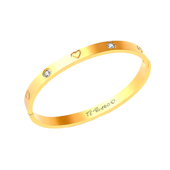 Pulsera corazones dorada con letra manuscrita