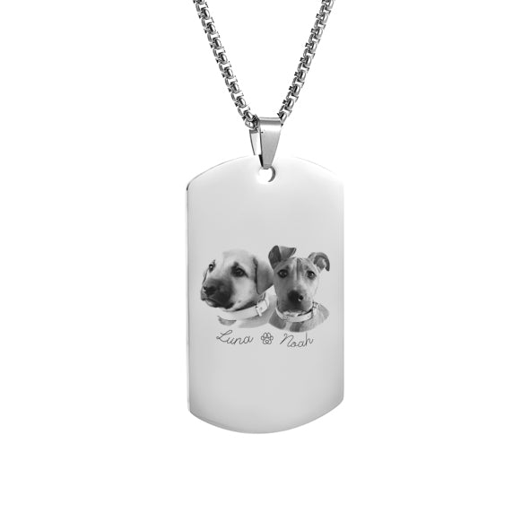 Collar estilo militar plateado con foto - Mascotas