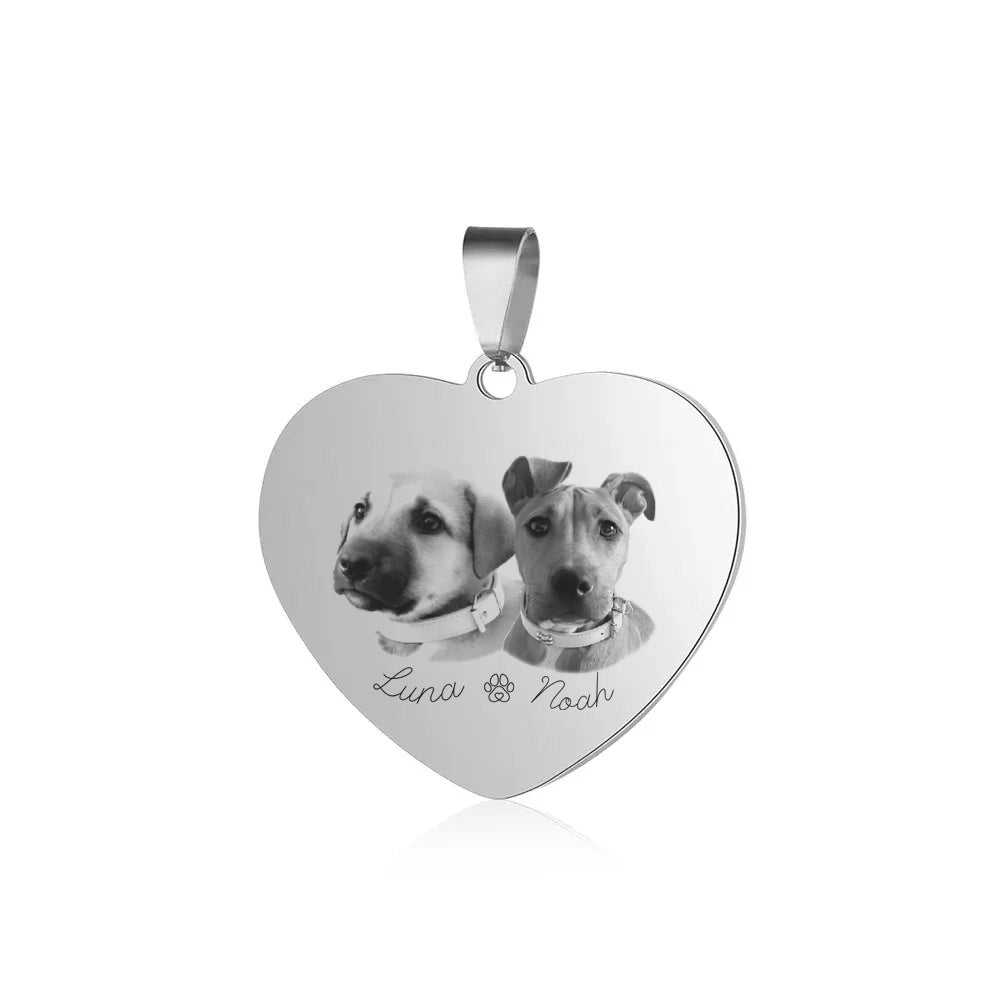 Collar Corazón plateado con foto - Mascotas