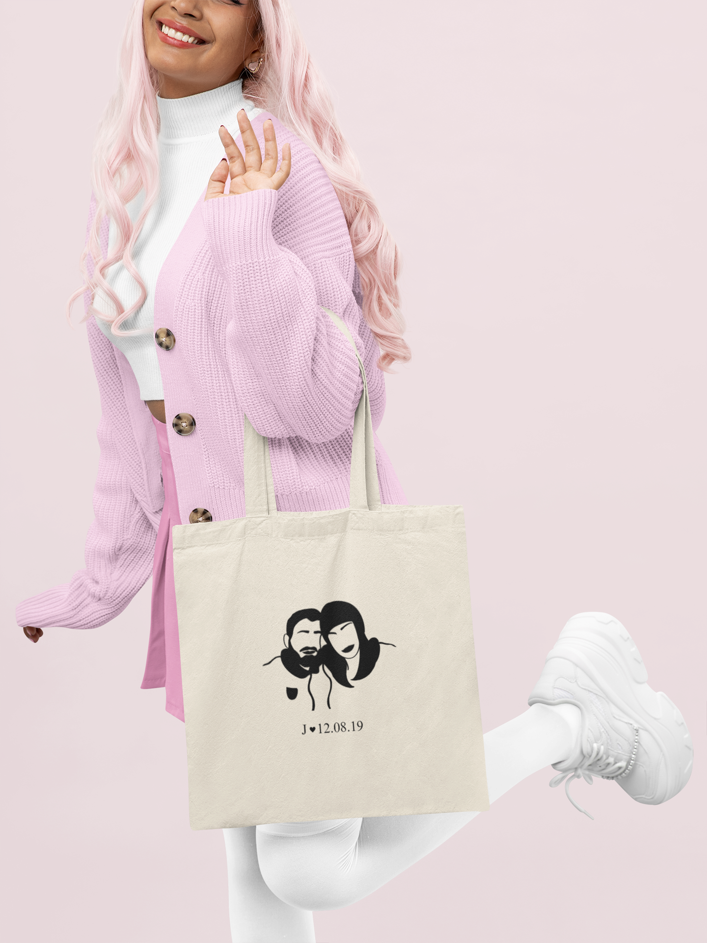 Tote Bag Beige con Silueta de foto
