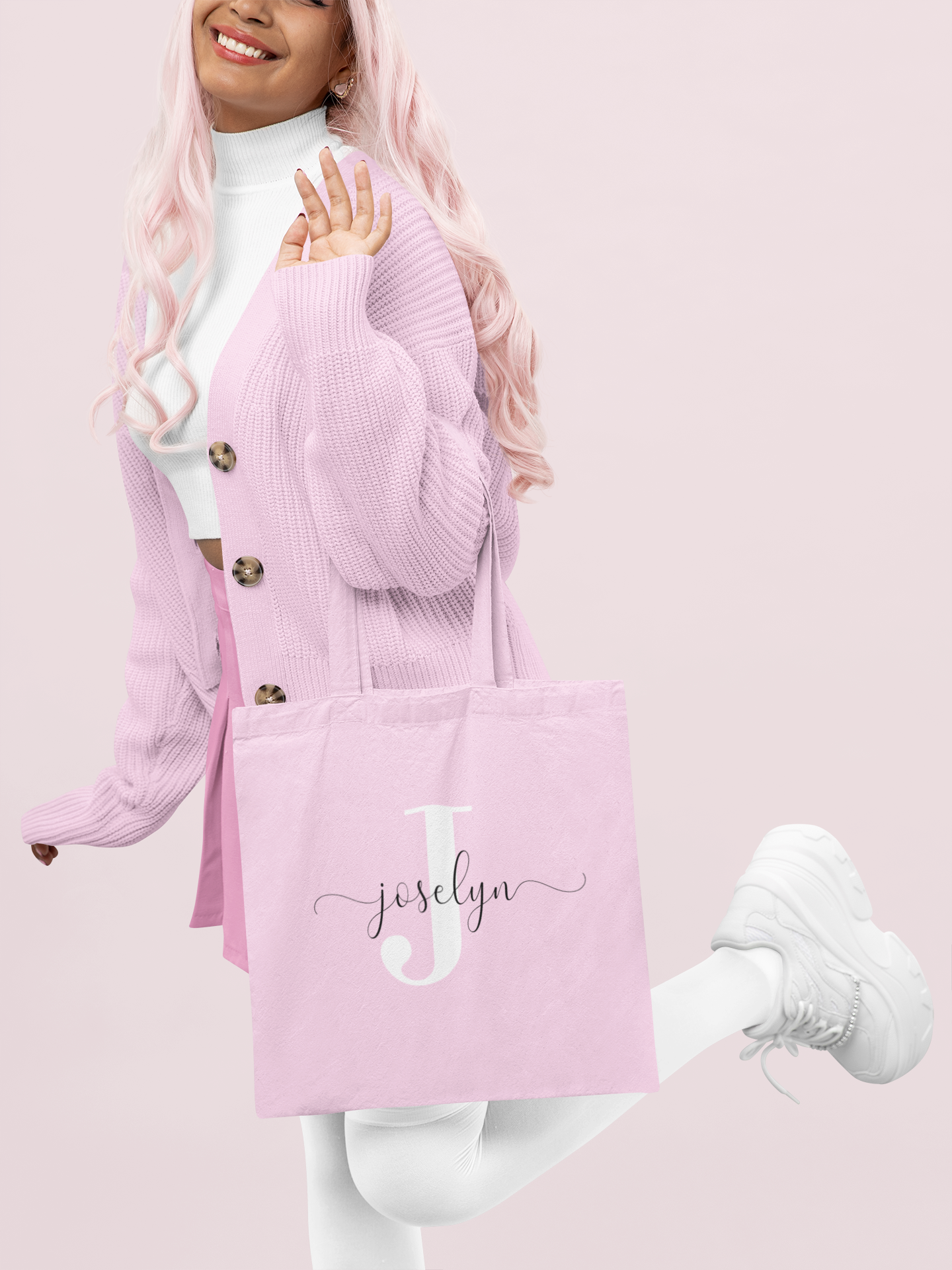 Tote Bag Rosa Inicial + Nombre