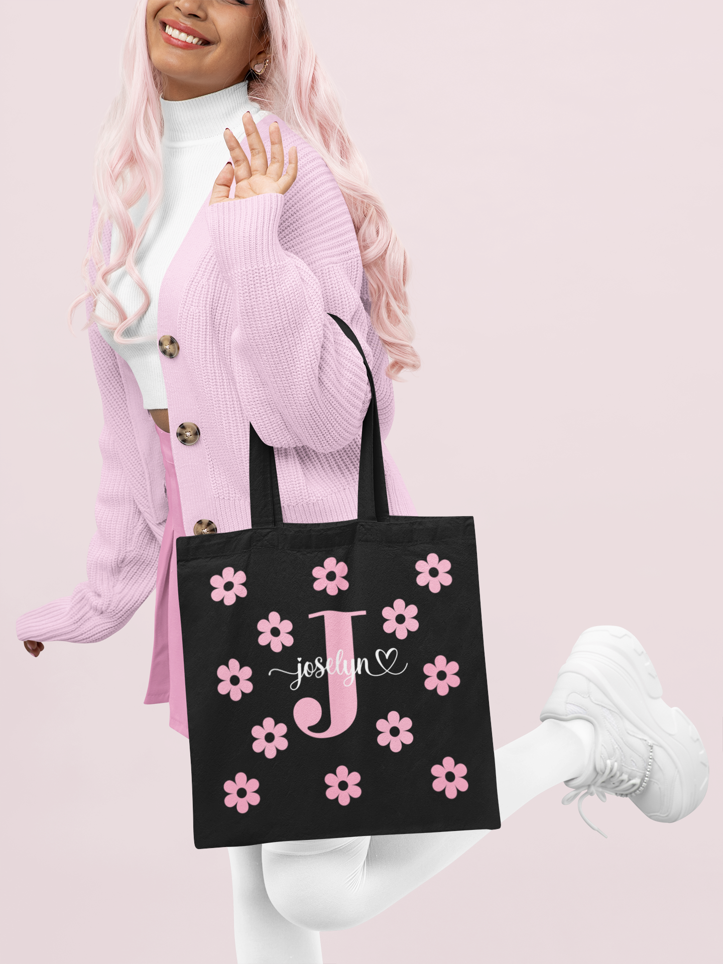 Tote Bag Negra Flores