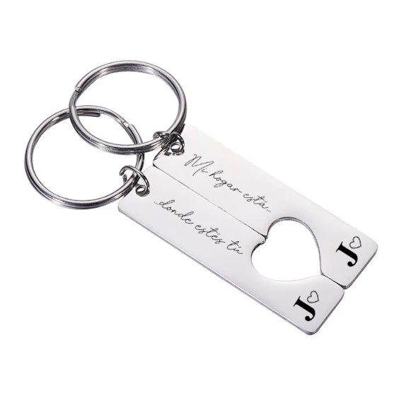 Pack de 2 llavero personalizados - Mitad Corazón plateado