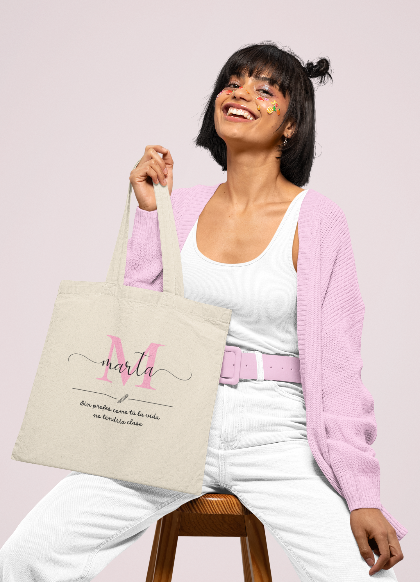 Tote Bag Beige Profe Inicial + Nombre