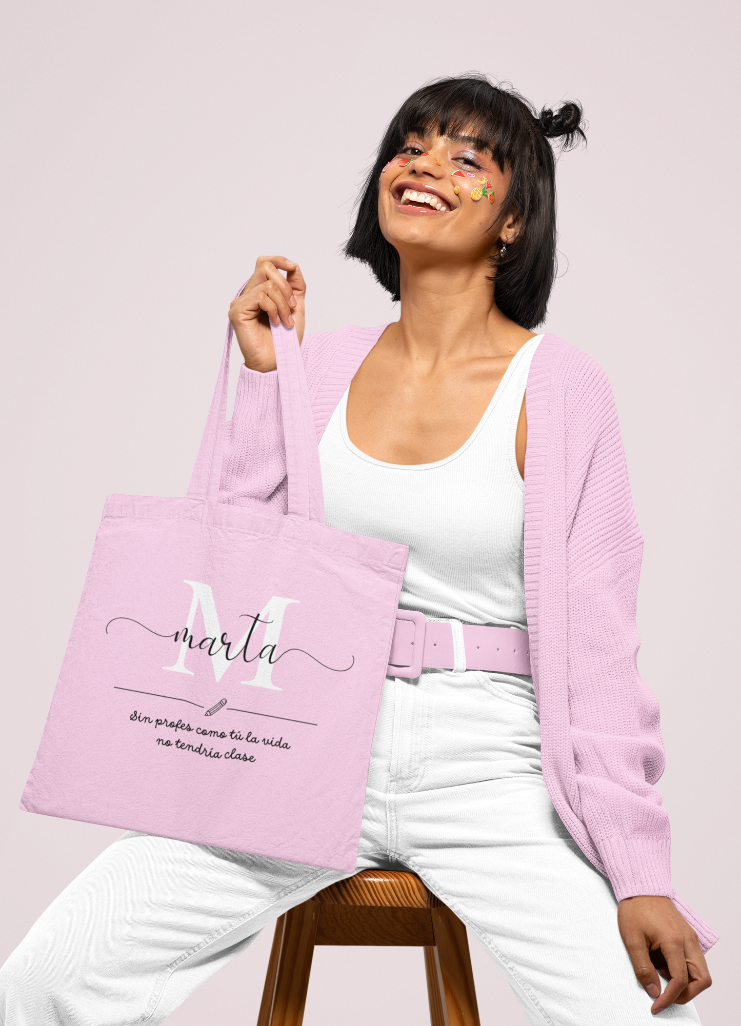 Tote Bag Rosa Profe Inicial + Nombre