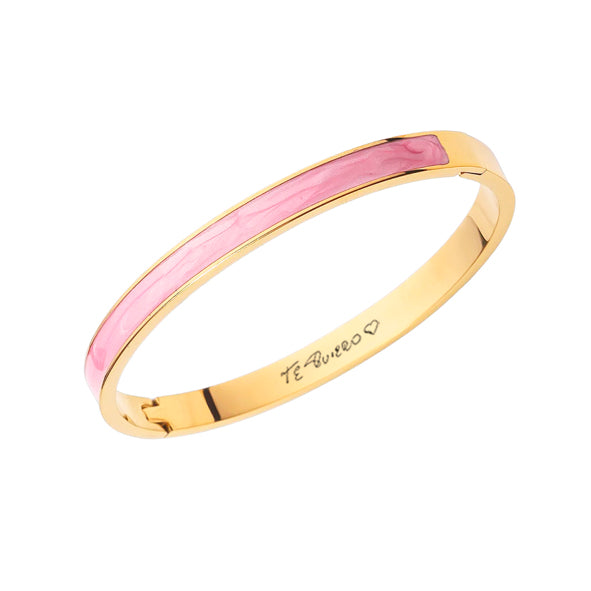 Pulsera mármol rosa dorada con letra manuscrita