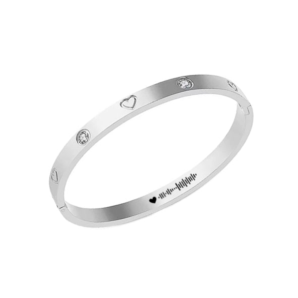 Pulsera corazones plateada con código canción