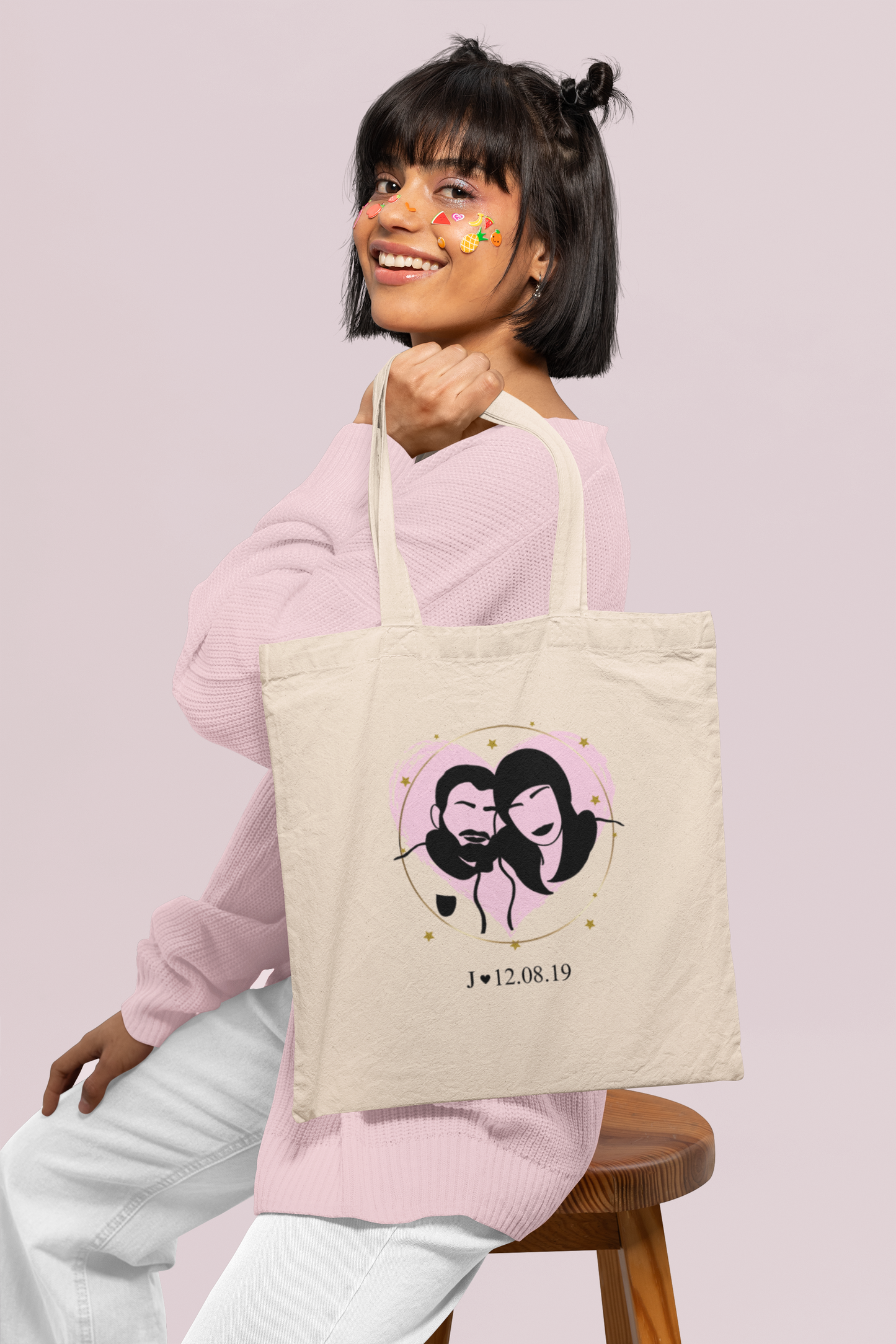 Tote Bag Beige Silueta con fondo