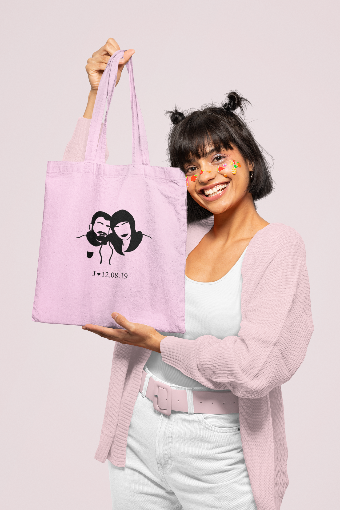 Tote Bag Rosa con Silueta de foto