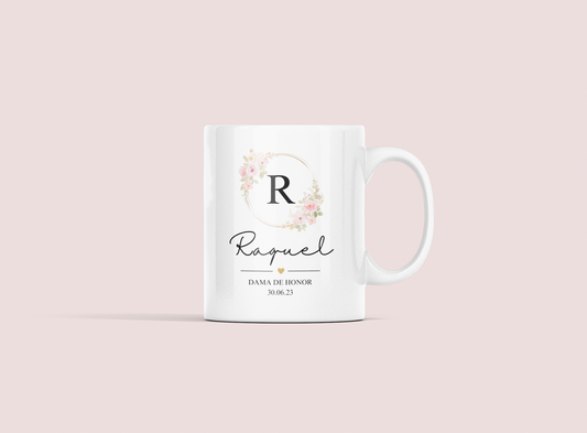 Taza Dama de honor Inicial Flores