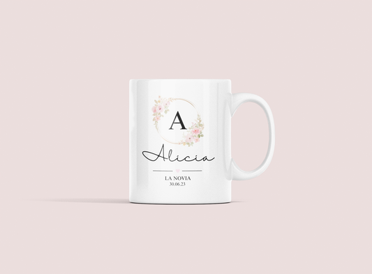 Taza Novia Inicial Flores