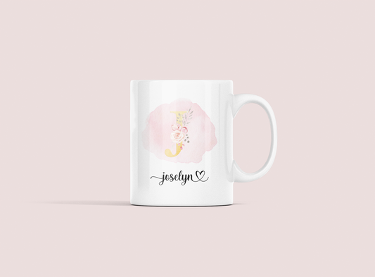 Taza Inicial Flores Pink con nombre