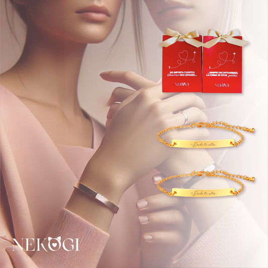 Pack de 2 pulseras personalizadas para parejas (Ella- Ella) - Distancia