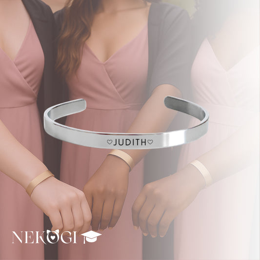 Brazalete plateado 6mm con texto personalizado - GRADUACIÓN