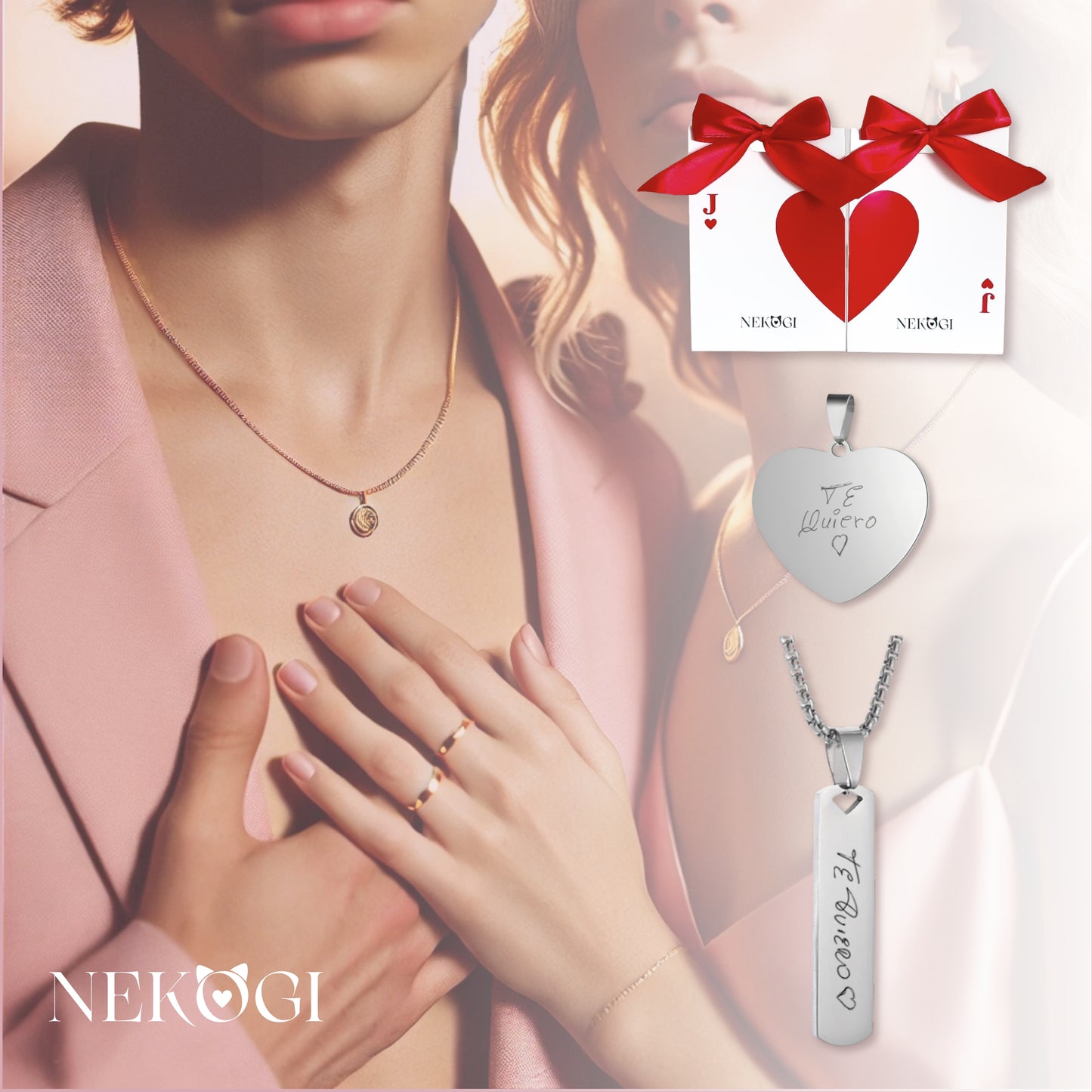 Pack de 2 collares personalizados para parejas (Él - Ella) - Poker