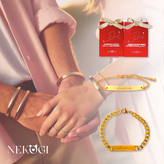 Pack de 2 pulseras personalizadas para parejas (Él - Ella) - Distancia