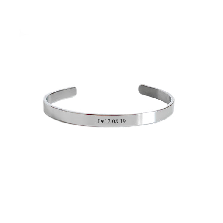 Brazalete plateado 6mm texto con texto personalizado (Boda)