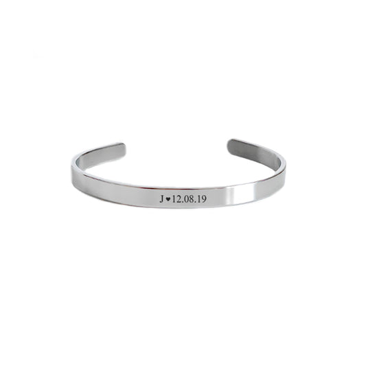 Brazalete plateado 6mm con texto personalizado