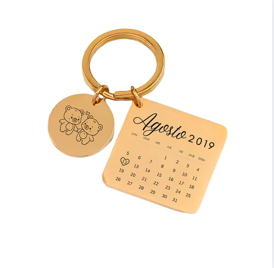Llavero cuadrado dorado con calendario personalizado