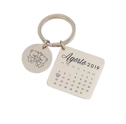 Llavero cuadrado plateado con calendario personalizado