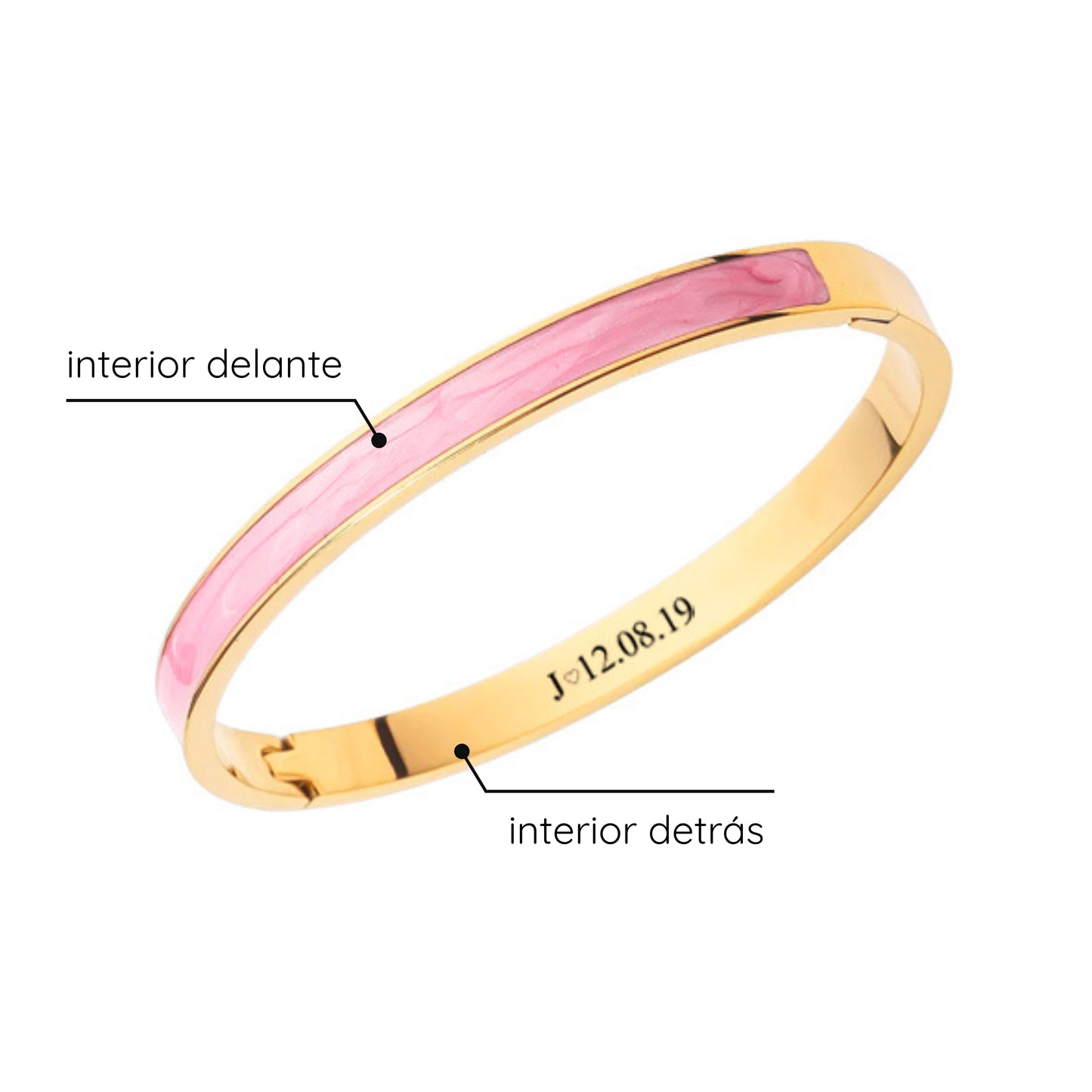 Pulsera mármol rosa dorada con texto personalizado