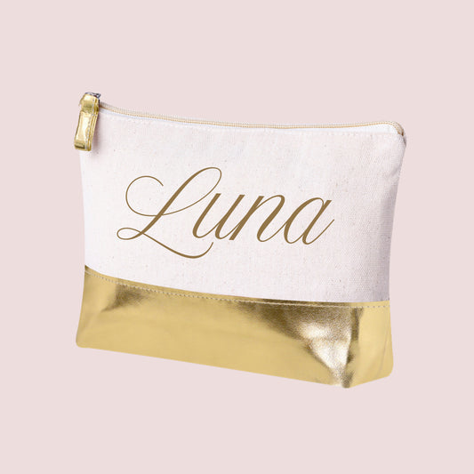 Neceser beige con borde dorado