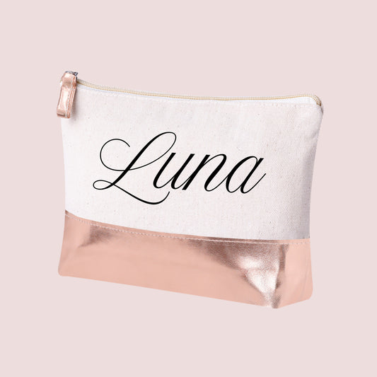 Neceser beige con borde rose gold