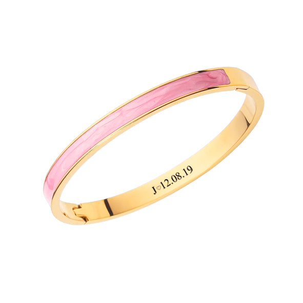 Pulsera mármol rosa dorada con texto personalizado