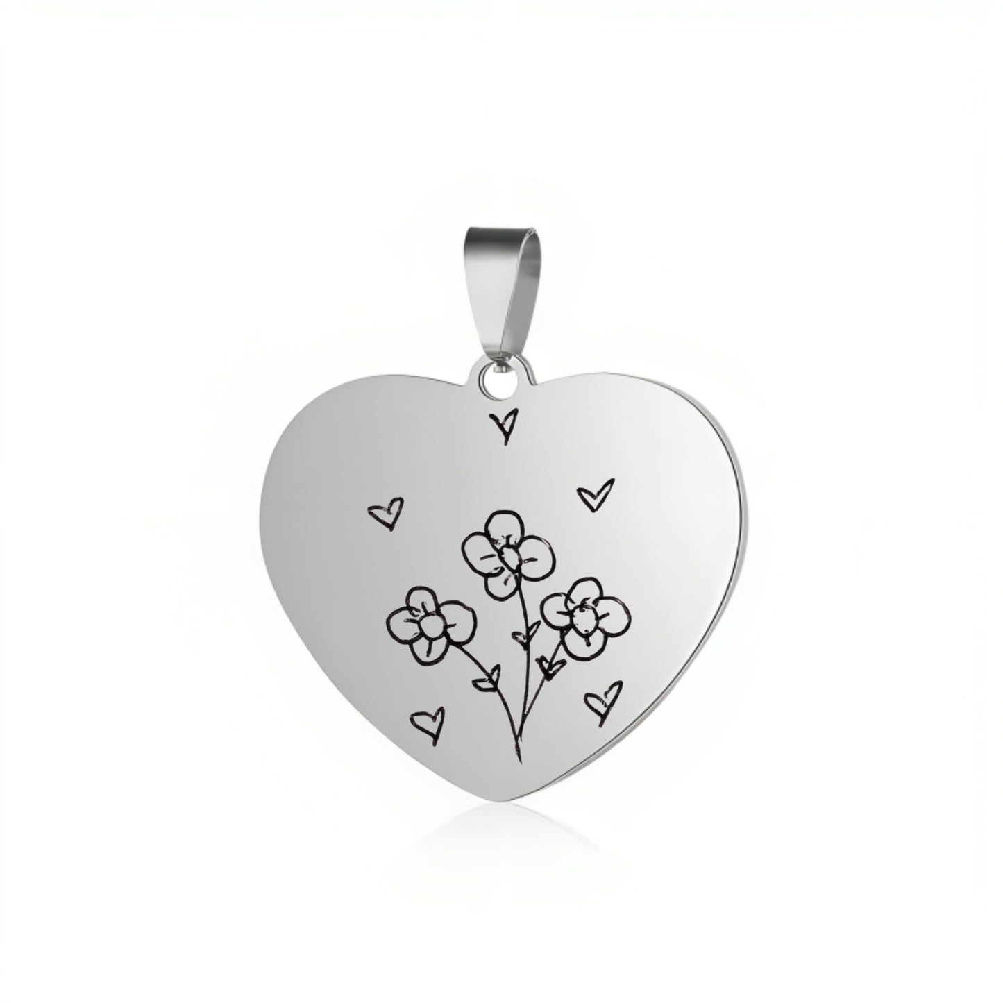 Collar Corazón plateado con Ramo de Flores personalizado