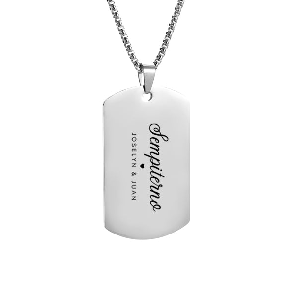 Collar estilo militar plateado con texto personalizado