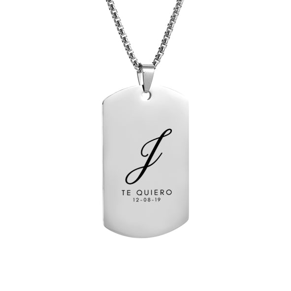 Collar estilo militar plateado con texto personalizado