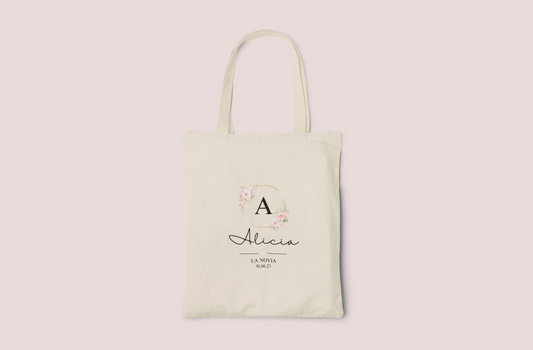 Tote Bag Beige Novia Inicial flores