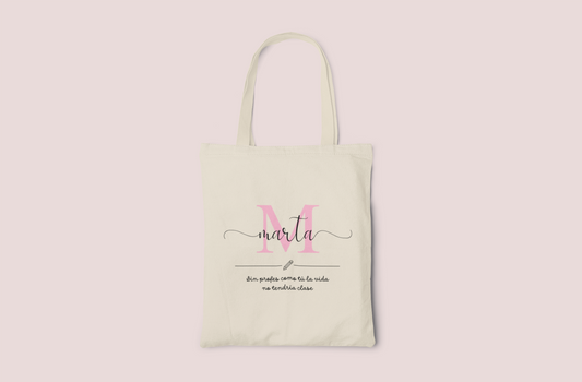 Tote Bag Beige Profe Inicial + Nombre