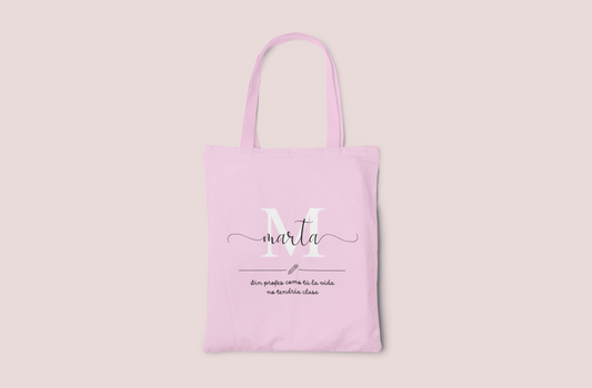 Tote Bag Rosa Profe Inicial + Nombre