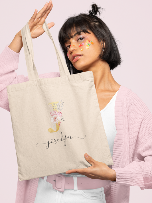 Tote Bag Beige Inicial Flores