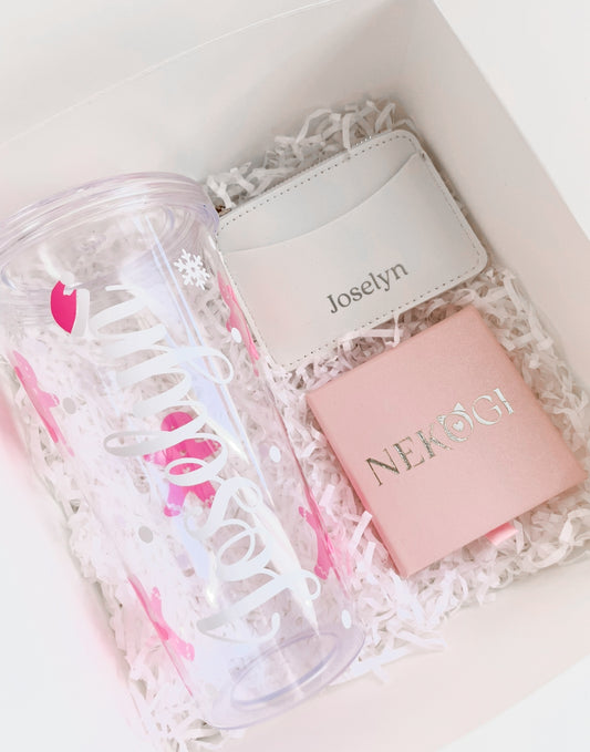 Caja de regalo Vaso grande + Tarjetero + Pulsera