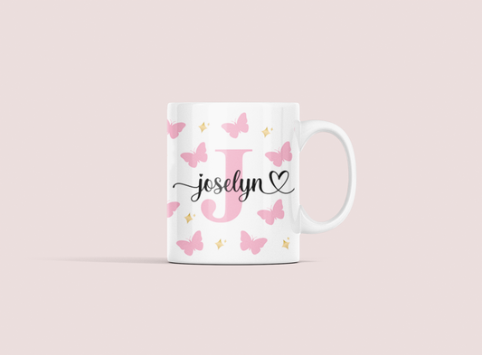 Taza Mariposas con nombre e inicial